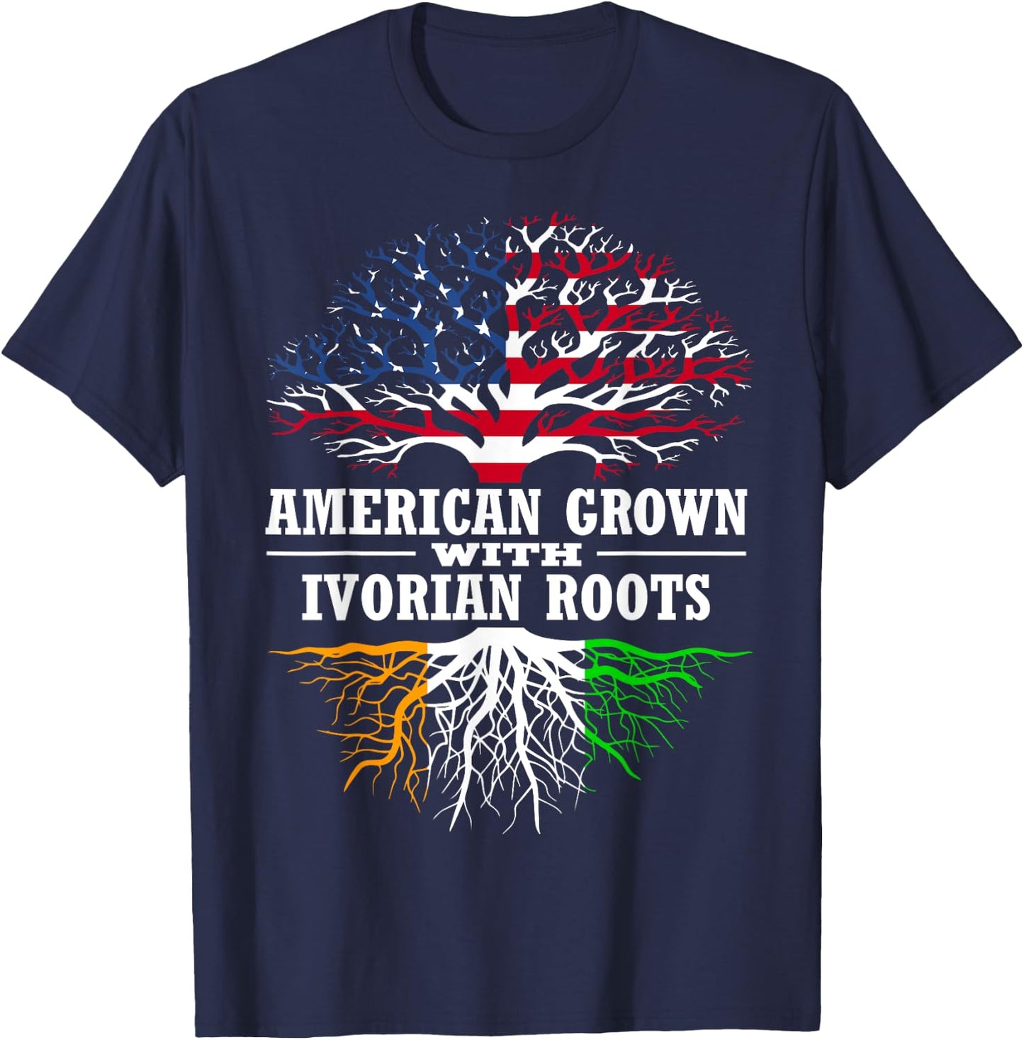 American Grown with Ivorian Roots Tree USA Ivory Coast Flag T-Shirt - T-Shirt | Navy