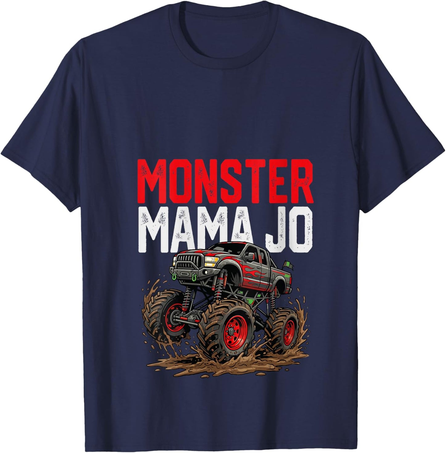 Women's Monster Mama JO Monster Truck Mothers Day Family Matching V-Neck T-Shirt - T-Shirt | Navy