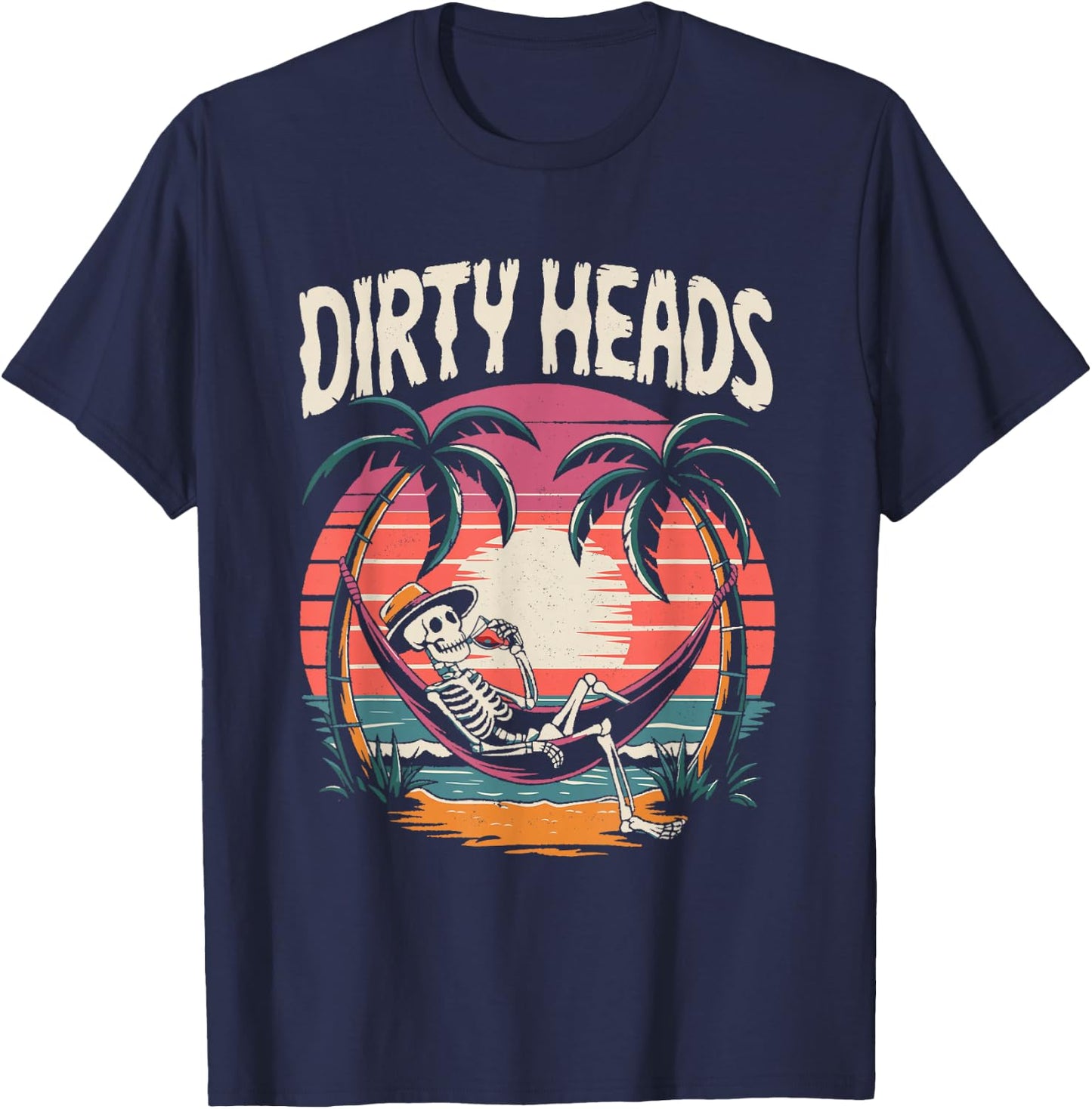 Chill Skeleton Dirty Heads Retro Beach Art Women T-Shirt - T-Shirt | Navy