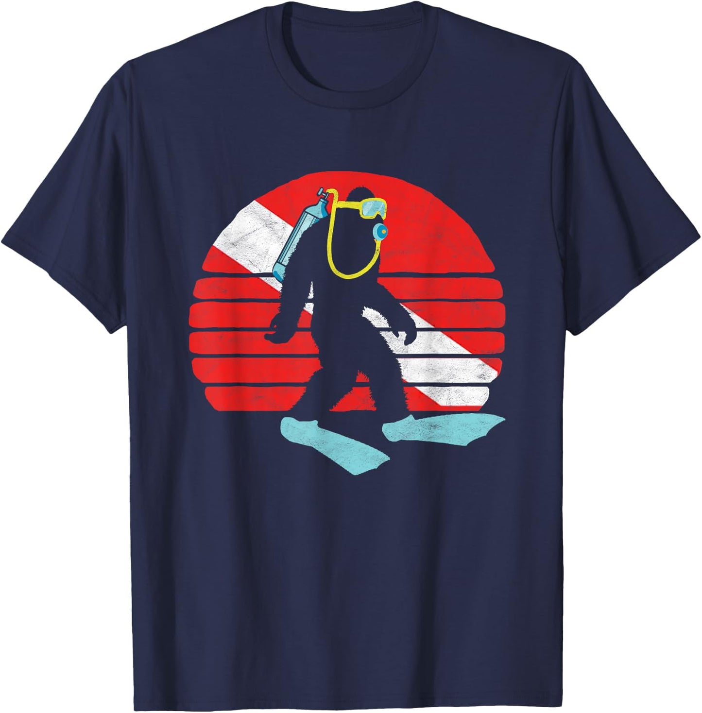 Vintage Funny Bigfoot SCUBA Diving Retro Dive Flag T-Shirt - T-Shirt | Navy