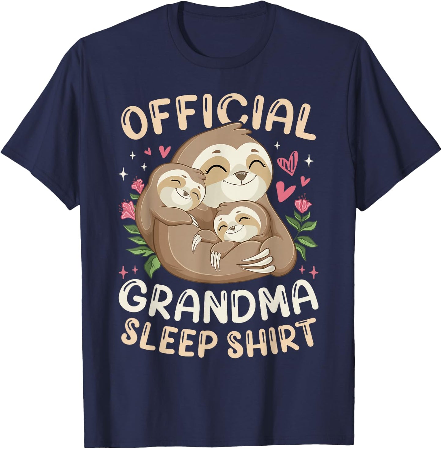 Official Grandma Sleep Shirt, Mother's Day Sloth & Children T-Shirt - T-Shirt | Navy