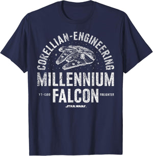 Star Wars Millennium Falcon Corellian Engineering Freighter T-Shirt - T-Shirt | Navy