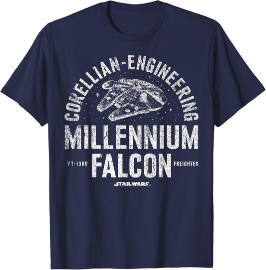 Star Wars Millennium Falcon Corellian Engineering Freighter T-Shirt - T-Shirt | Navy