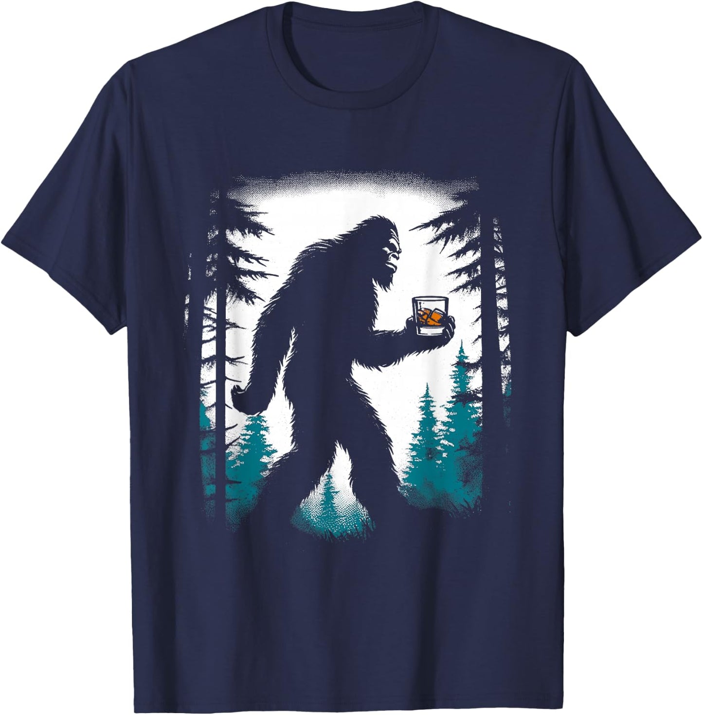 Bigfoot Drinking Whiskey - Funny Bigfoot Sasquatch Lover T-Shirt - T-Shirt | Navy