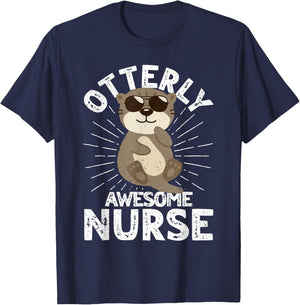 Nursing Humor Otterly Awesome Nurse Otter T-Shirt - T-Shirt | Navy