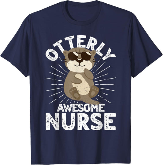 Nursing Humor Otterly Awesome Nurse Otter T-Shirt - T-Shirt | Navy