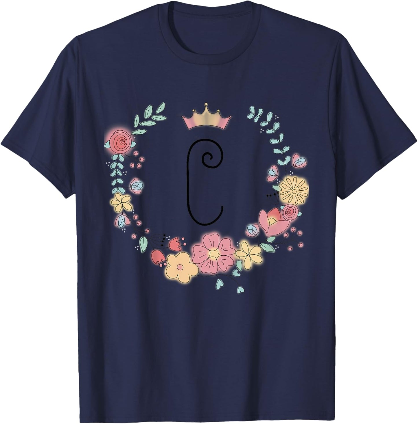 Enfant Cadeau personalisé pour fillettes thème princesses lettre C T-Shirt - T-Shirt | Navy