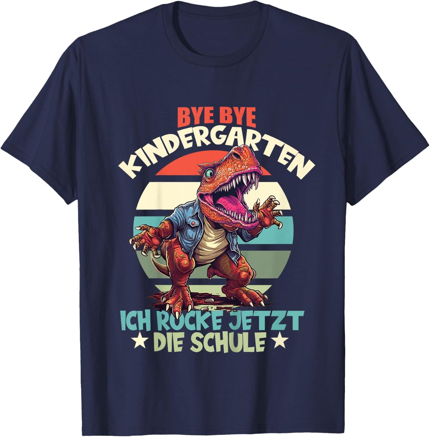 Children's Bye Bye Nursery with Dino Schulkind Zur First Day of School, black T-Shirt - T-Shirt | Navy