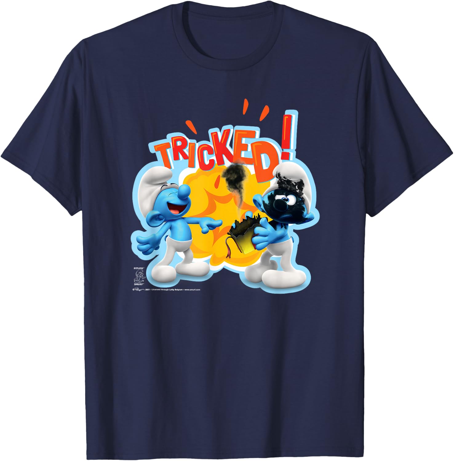 The Smurfs Jokey Exploding Present Tricked! T-Shirt - T-Shirt | Navy