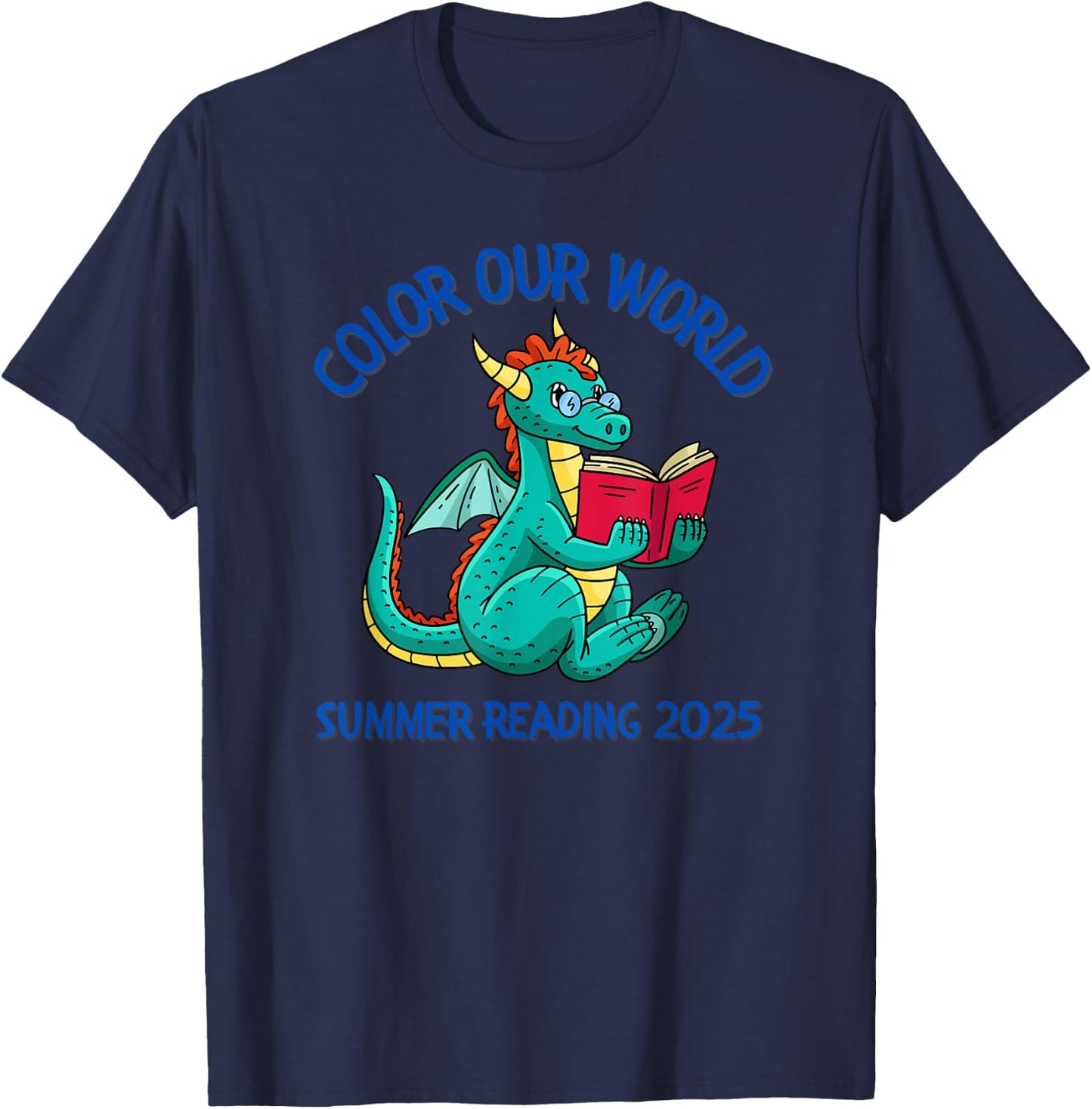 Color Our World Summer 2025 Summer Reading Program Dinosaur T-Shirt - T-Shirt | Navy