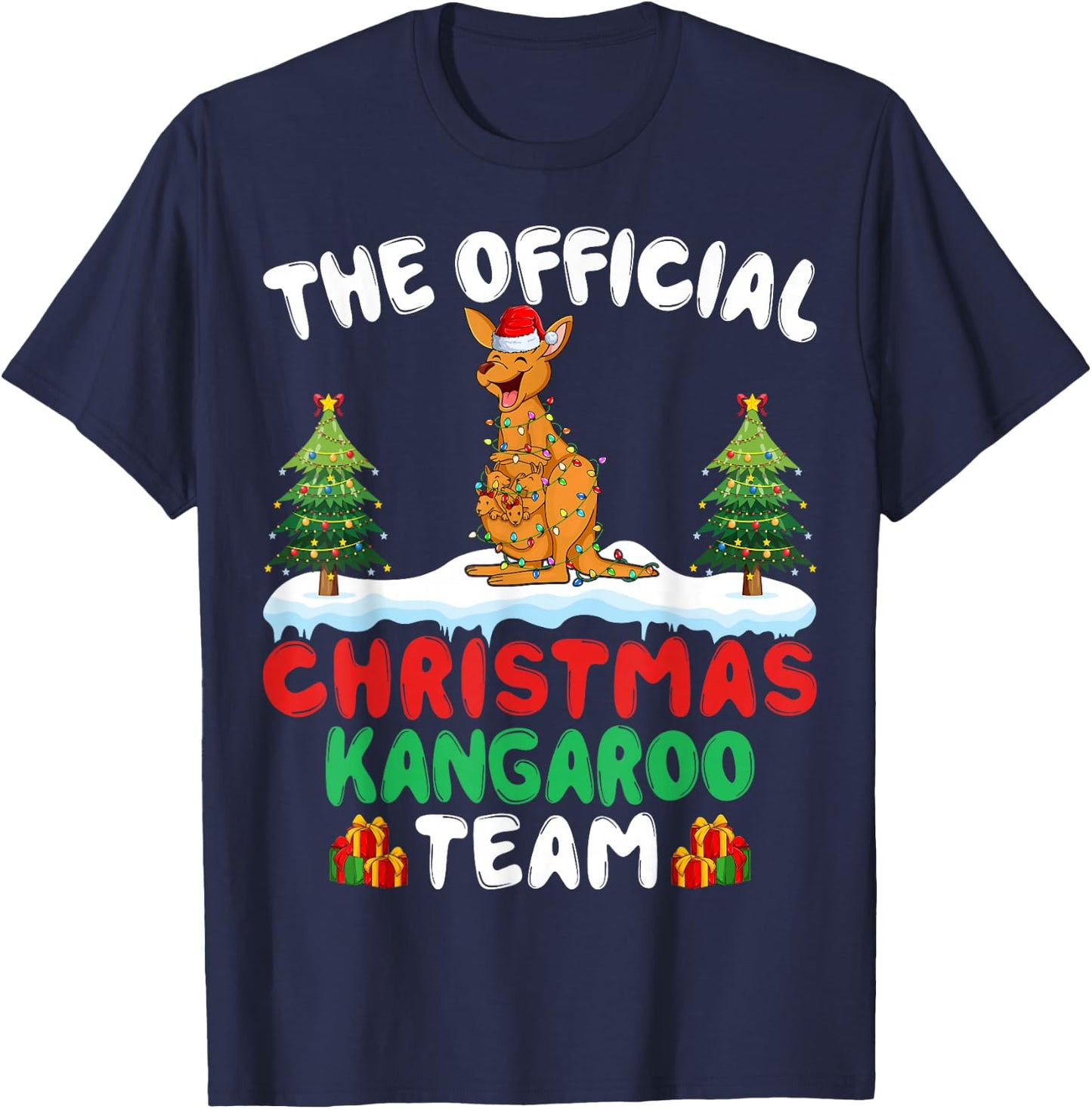 Kangaroo Santa Hat Xmas Lights Christmas Kangaroo Team T-Shirt - T-Shirt | Navy