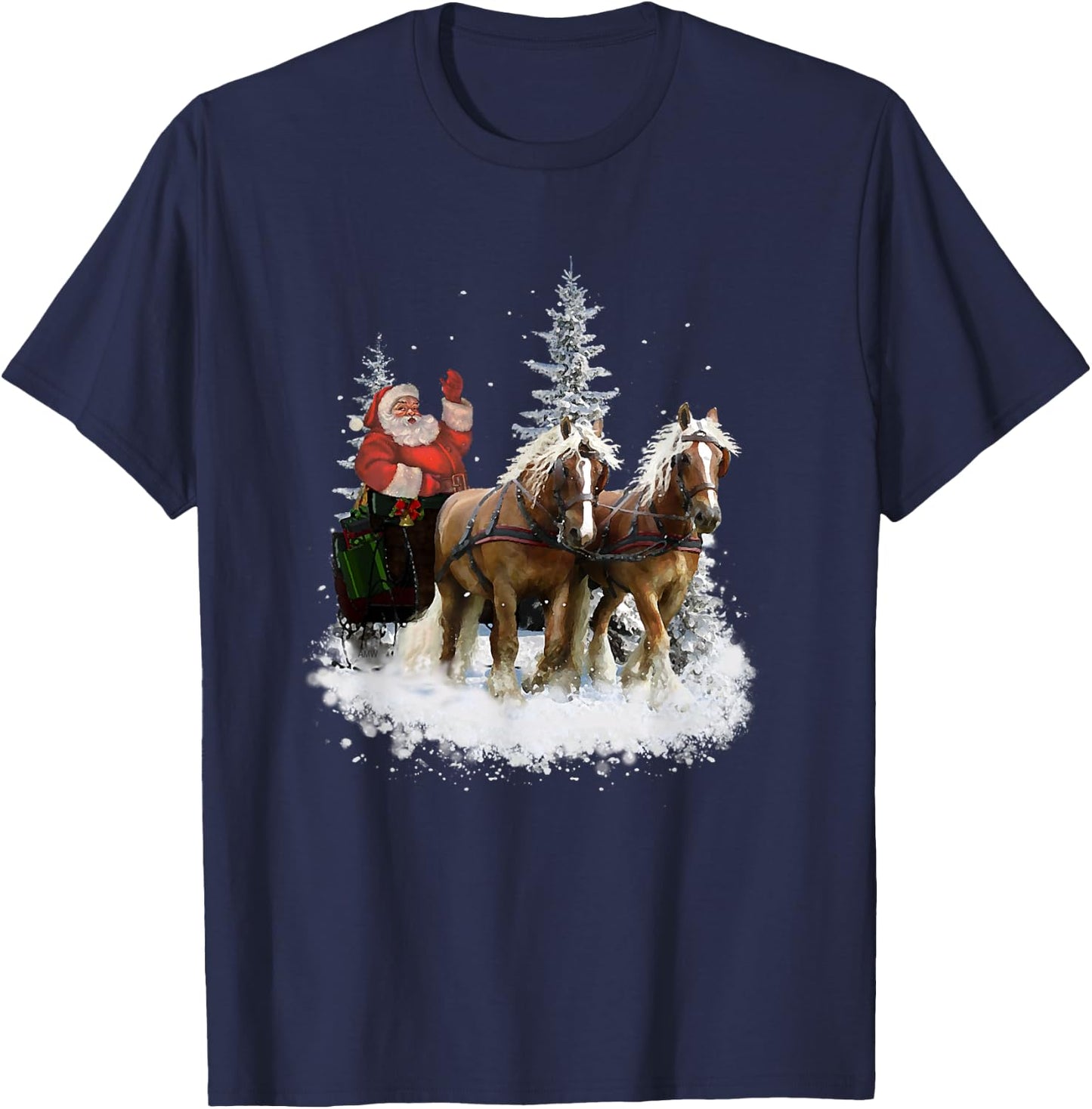 Santa Sleigh Ride - draft horses (C) T-Shirt - T-Shirt | Navy