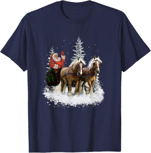 Santa Sleigh Ride - draft horses (C) T-Shirt - T-Shirt | Navy