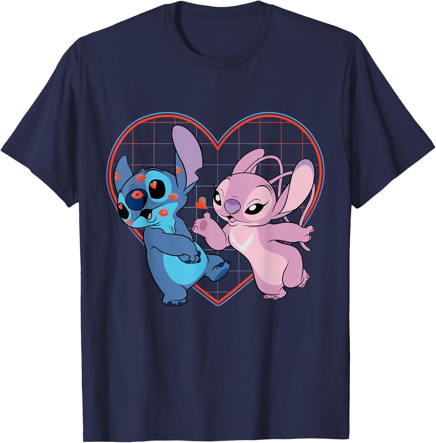 Disney Lilo and Stitch Angel Kisses Love , Black T-Shirt - T-Shirt | Navy