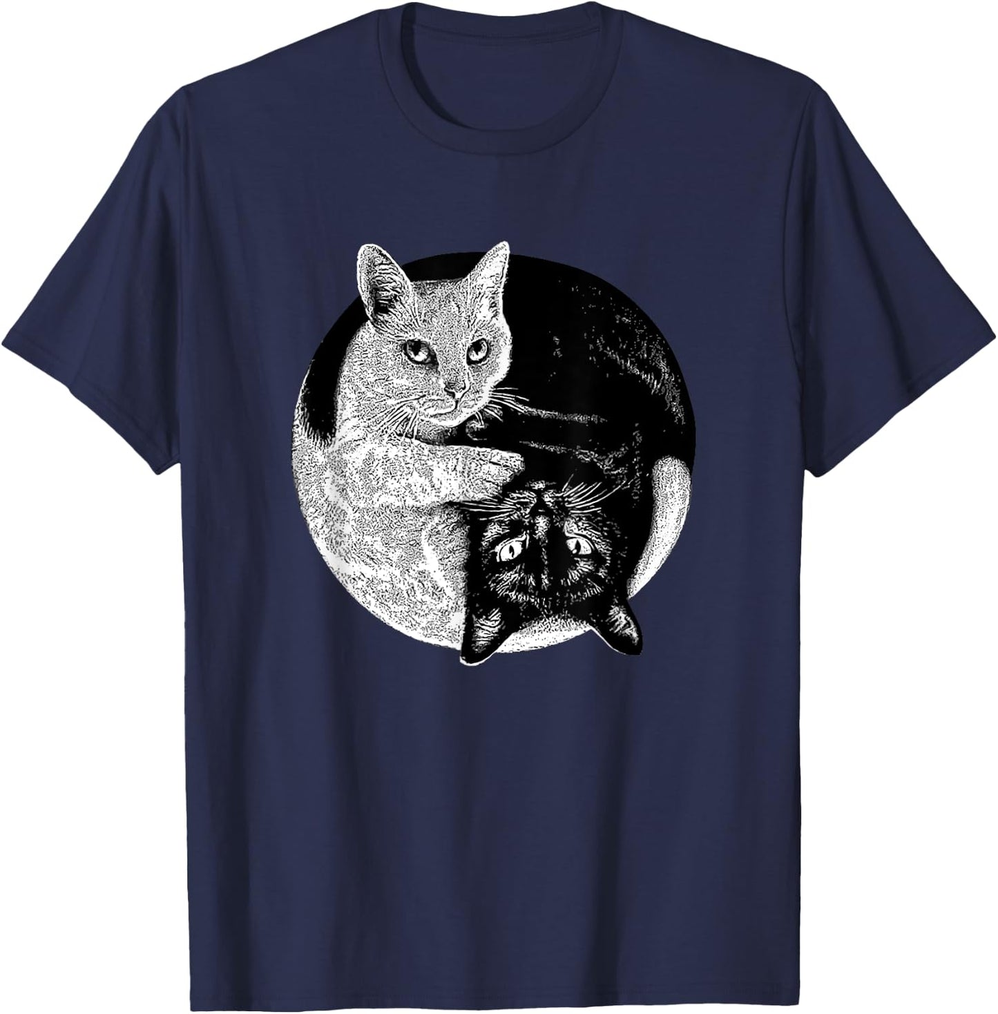 Yin and Yang Black and White Cats Pet Lover T-Shirt - T-Shirt | Navy