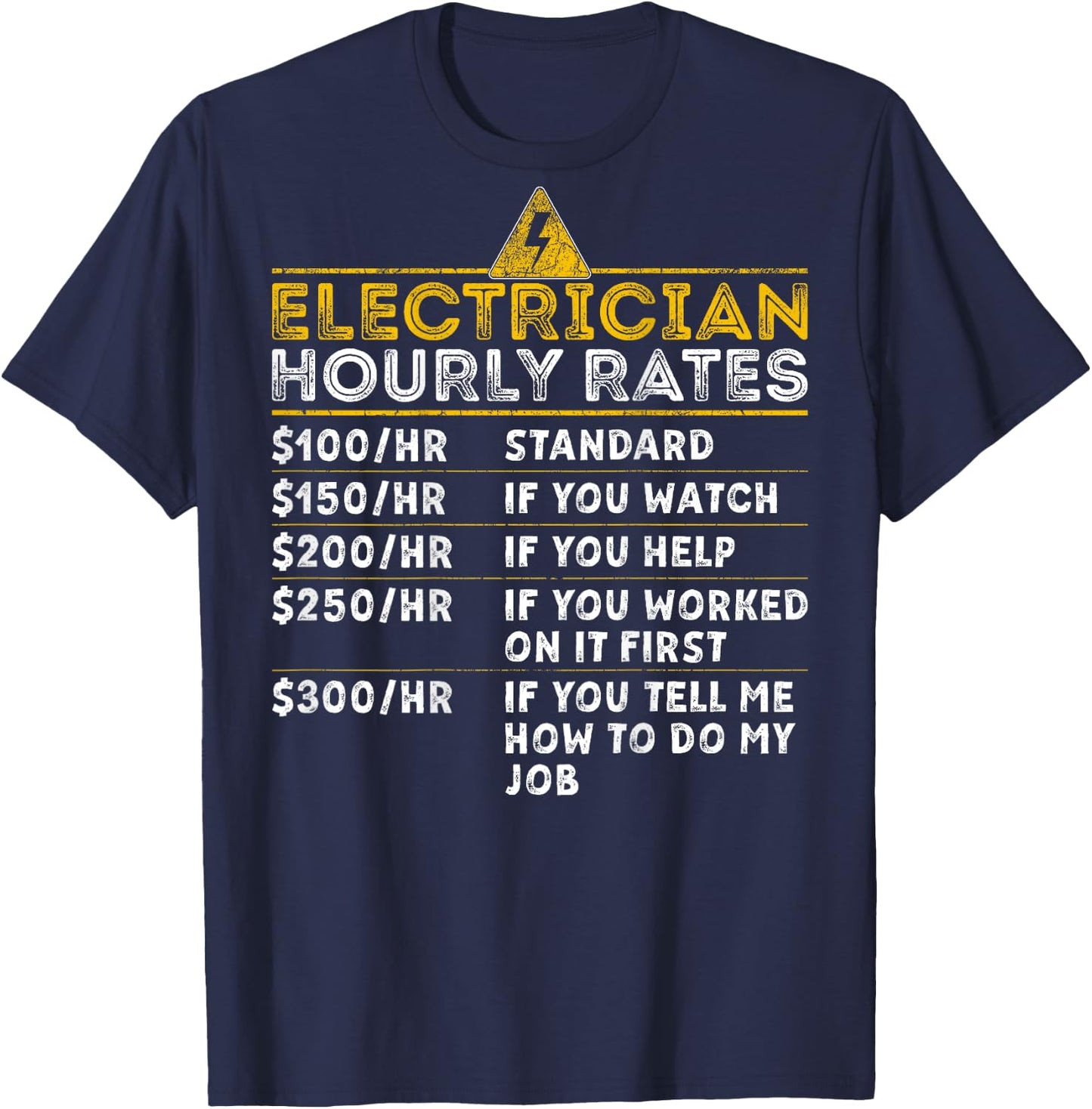 BACK PRINT Funny Electrician Hourly Rate Vintage Lineman T-Shirt - T-Shirt | Navy