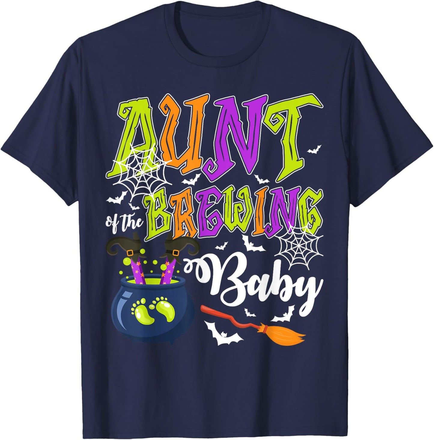 Aunt of Brewing Baby Matching Family Halloween Baby Shower T-Shirt - T-Shirt | Navy