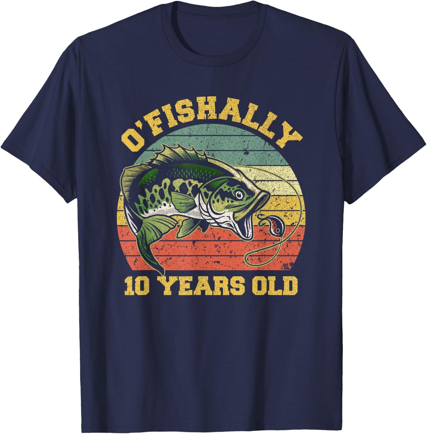 O'Fishally 10 Years Old Fishing Birthday Theme Party 10th T-Shirt - T-Shirt | Navy