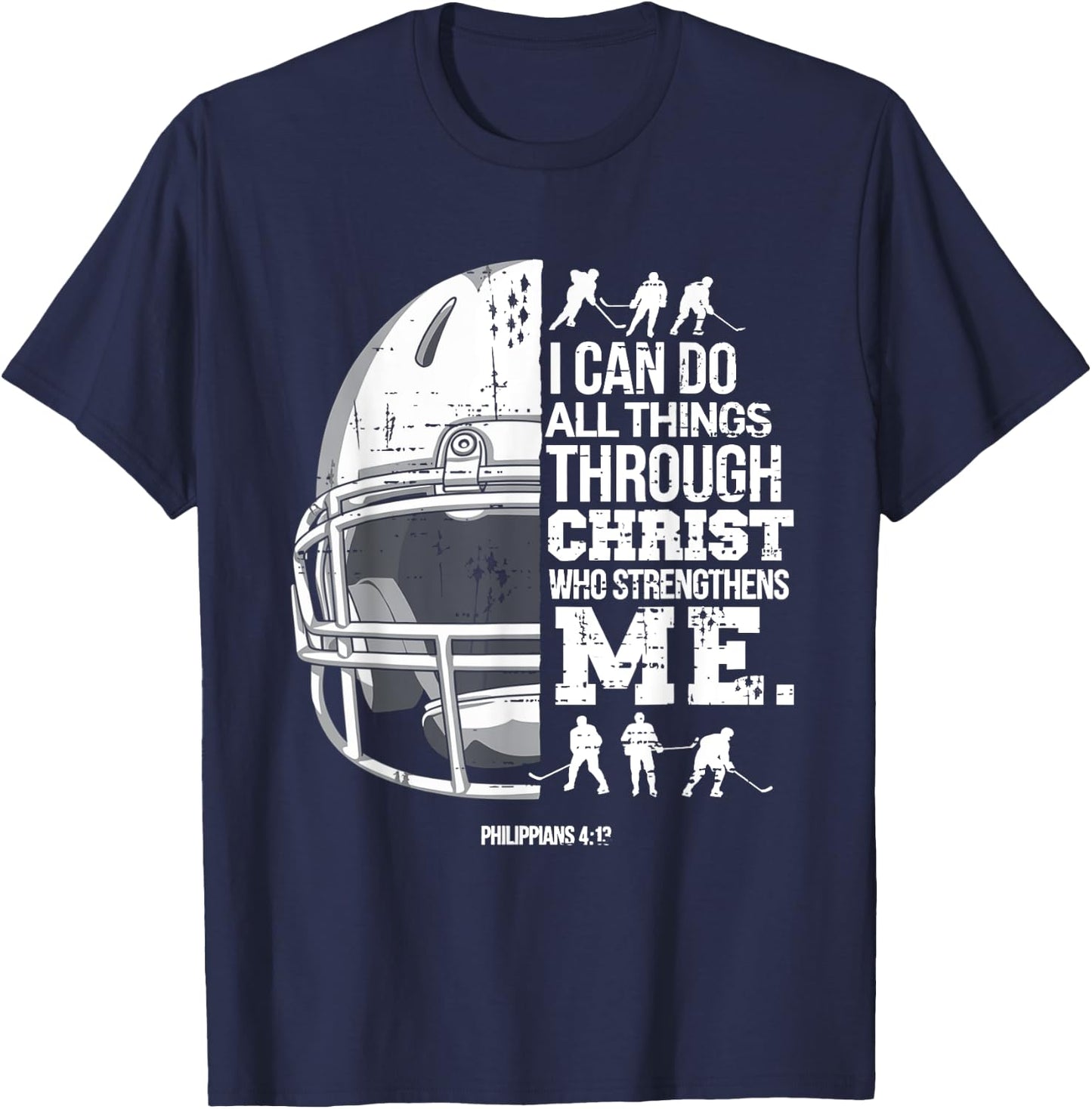 Christian Hockey I Can Do All Things Religious Faith T-Shirt - T-Shirt | Navy