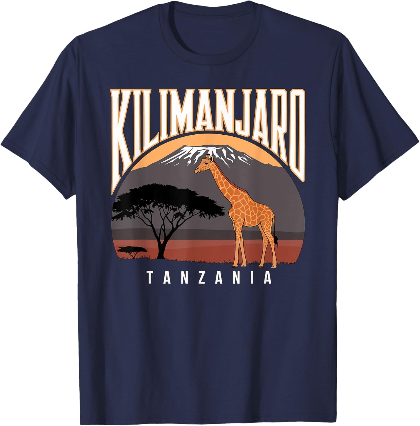 Kilimanjaro Tanzania, Fun Africa Safari Giraffe , Black, S T-Shirt - T-Shirt | Navy