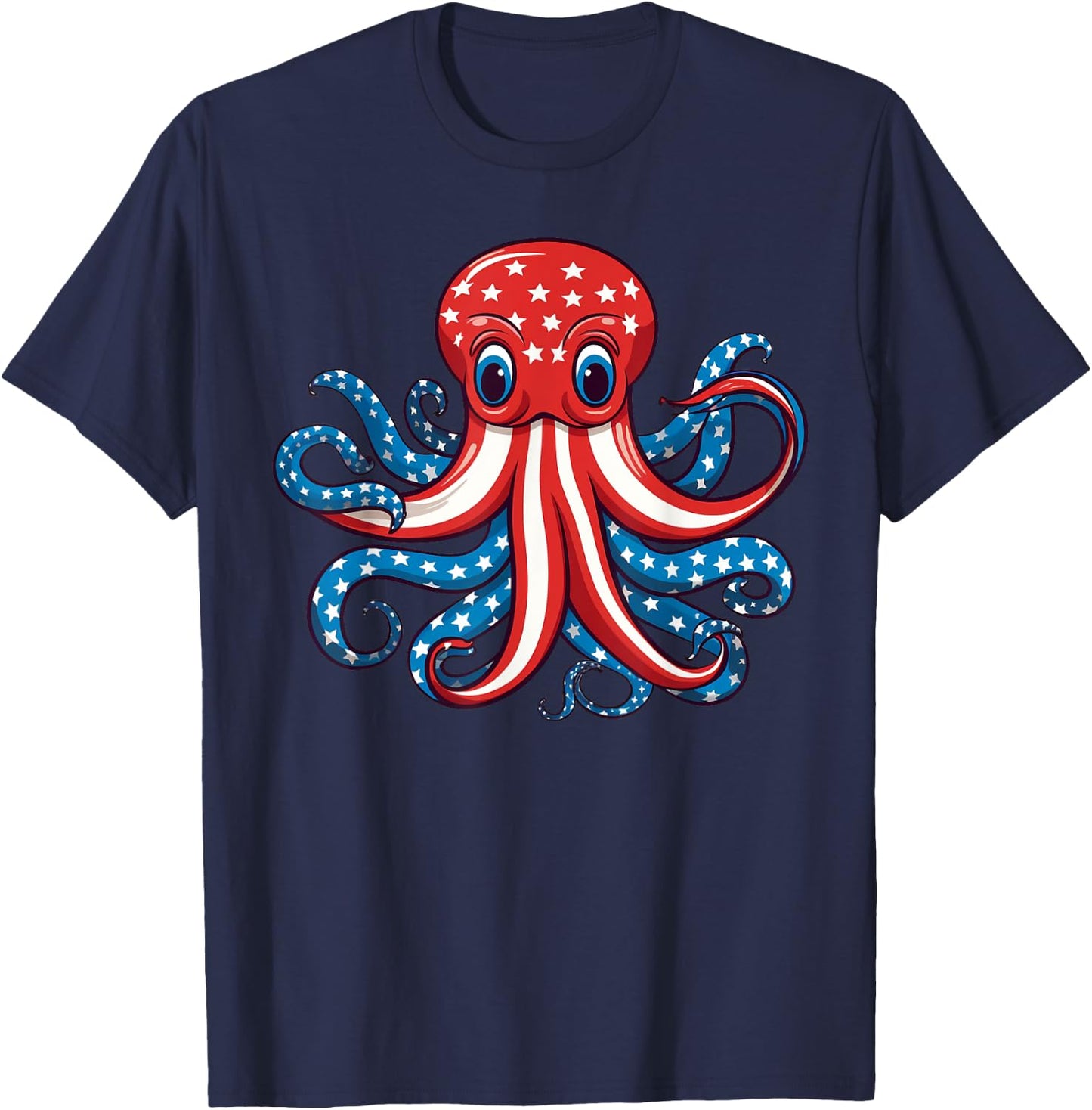 Octopus American Flag 4th of July Day Octopus Gifts Women T-Shirt - T-Shirt | Navy