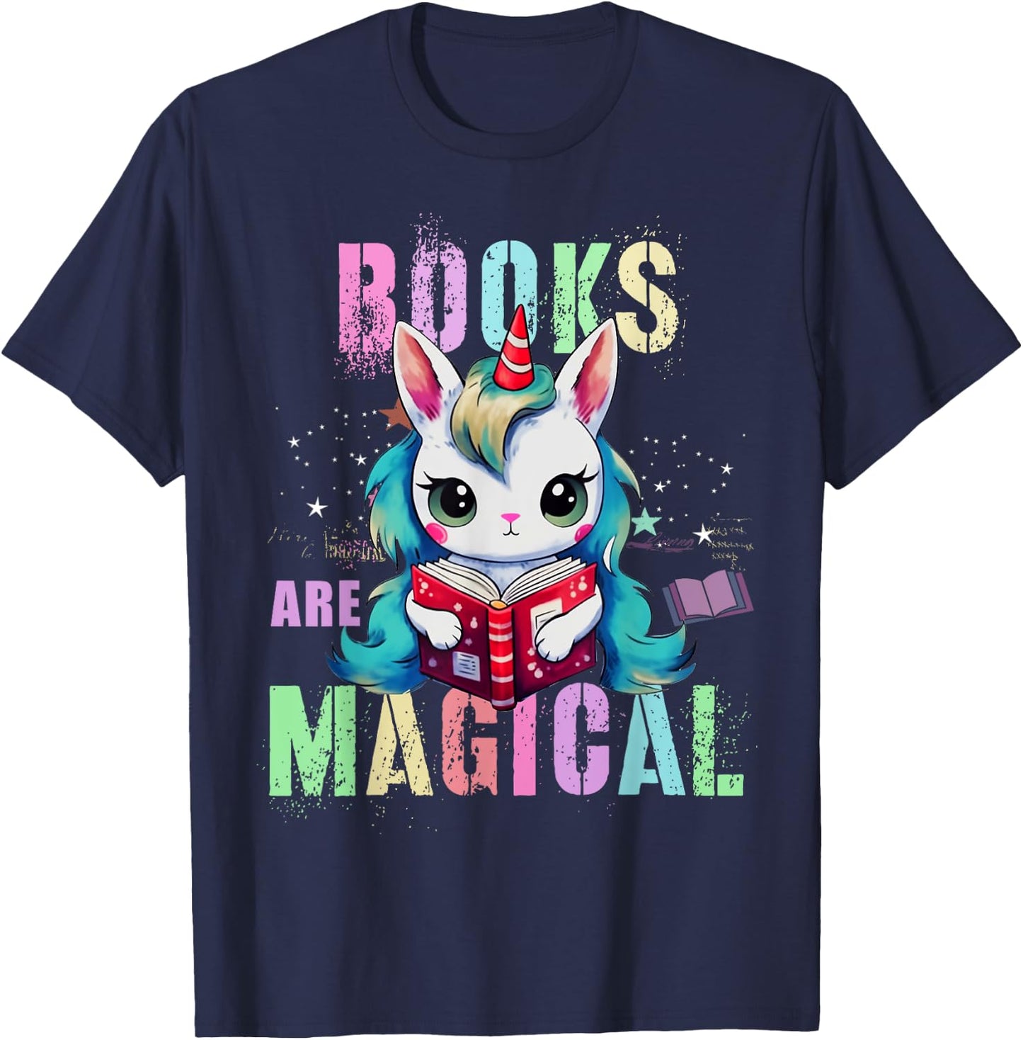 Cute BOOKS ARE MAGICAL Unicorn School Library Squad Reading T-Shirt - T-Shirt | Navy