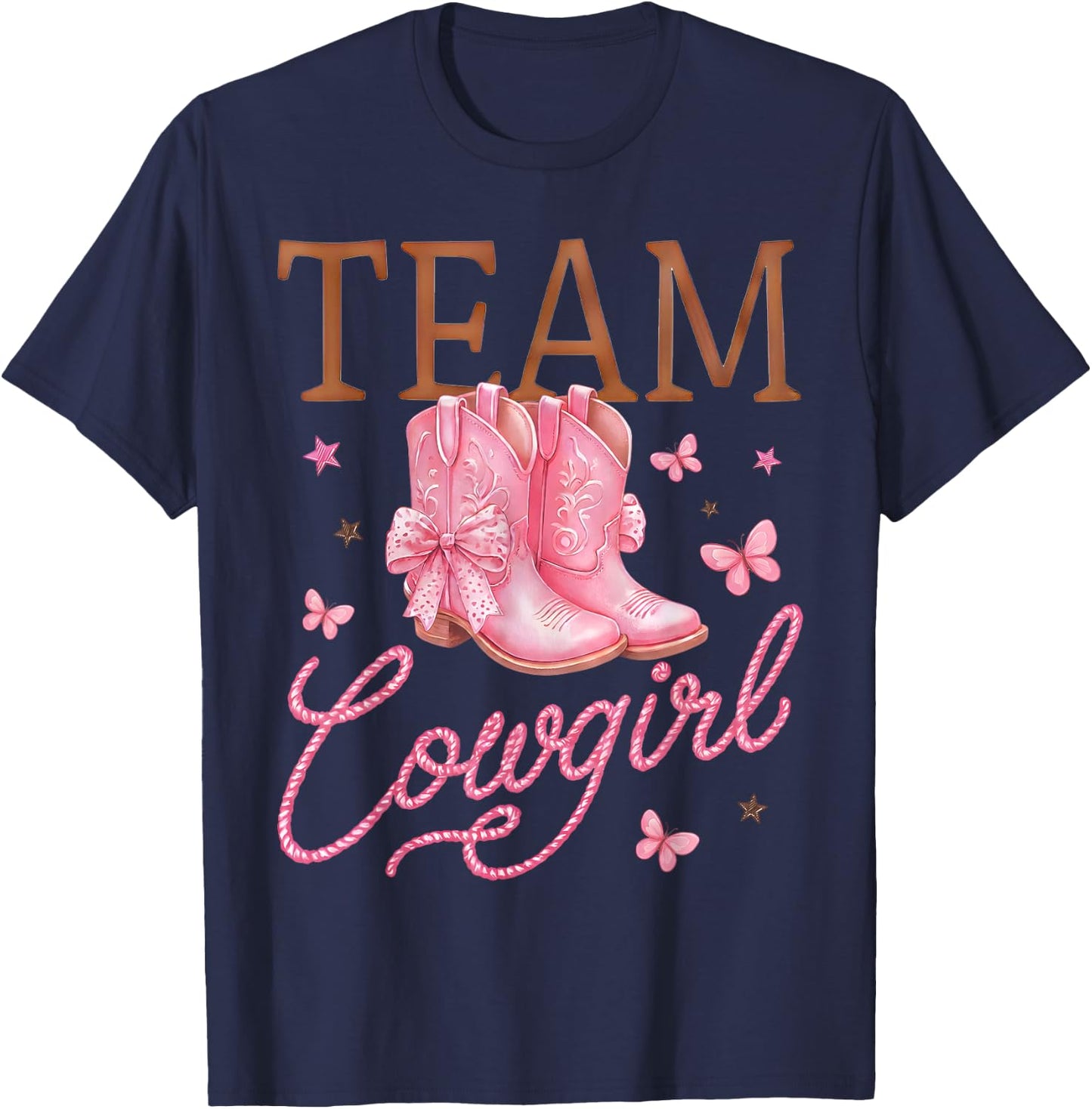 Cowboy Or Cowgirl Team Girl Boy Western Gender Reveal Family T-Shirt - T-Shirt | Navy