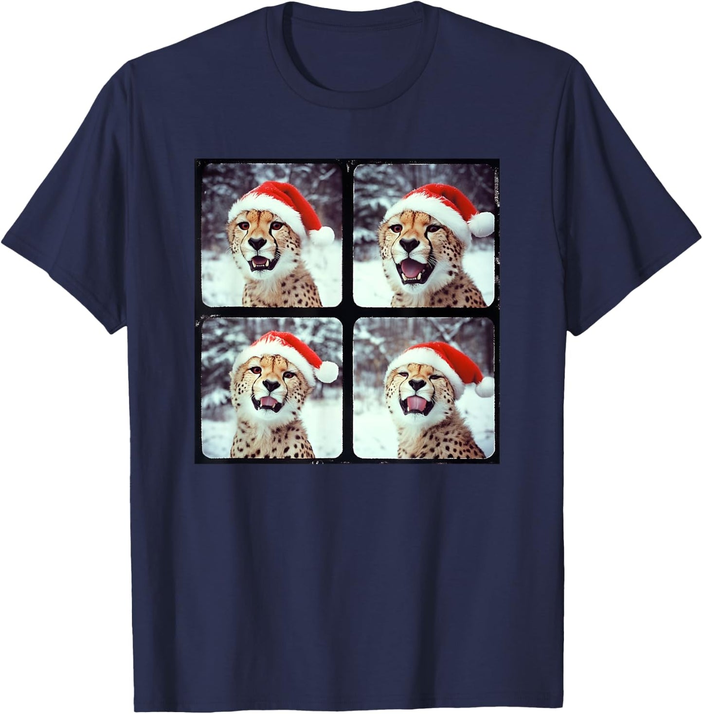 Christmas Winter Wonderland Cheetah T-Shirt - T-Shirt | Navy
