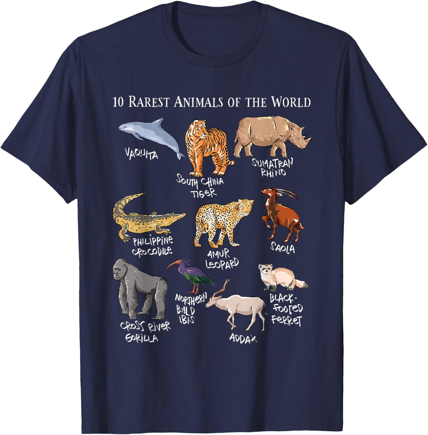 10 Rarest Animals of the World - Save the Endangered Fauna T-Shirt - T-Shirt | Navy