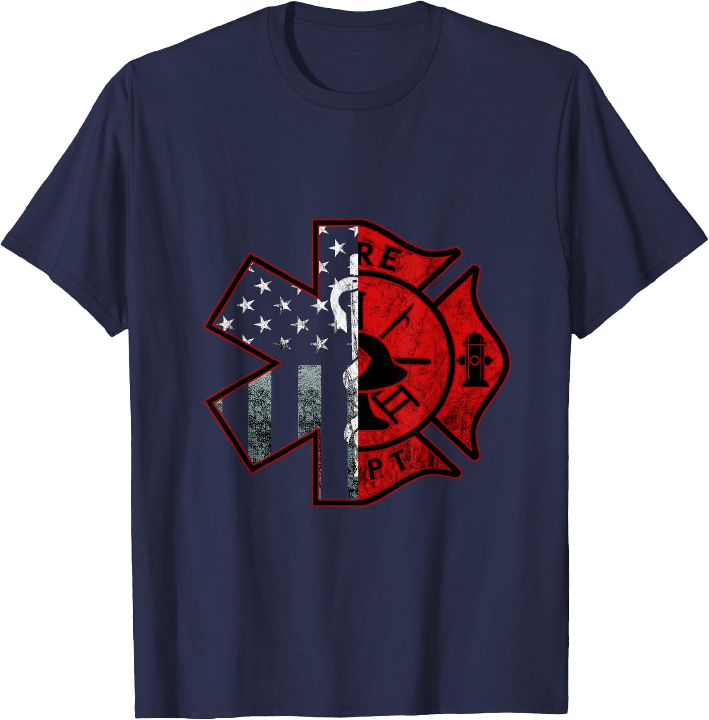 Firefighter Paramedic Symbol American Flag Fireman Fire T-Shirt - T-Shirt | Navy