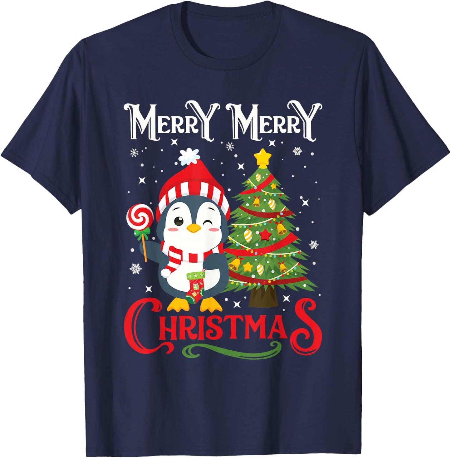 Boys Girls Men Women Christmas Pajamas Funny Penguin T-Shirt - T-Shirt | Navy