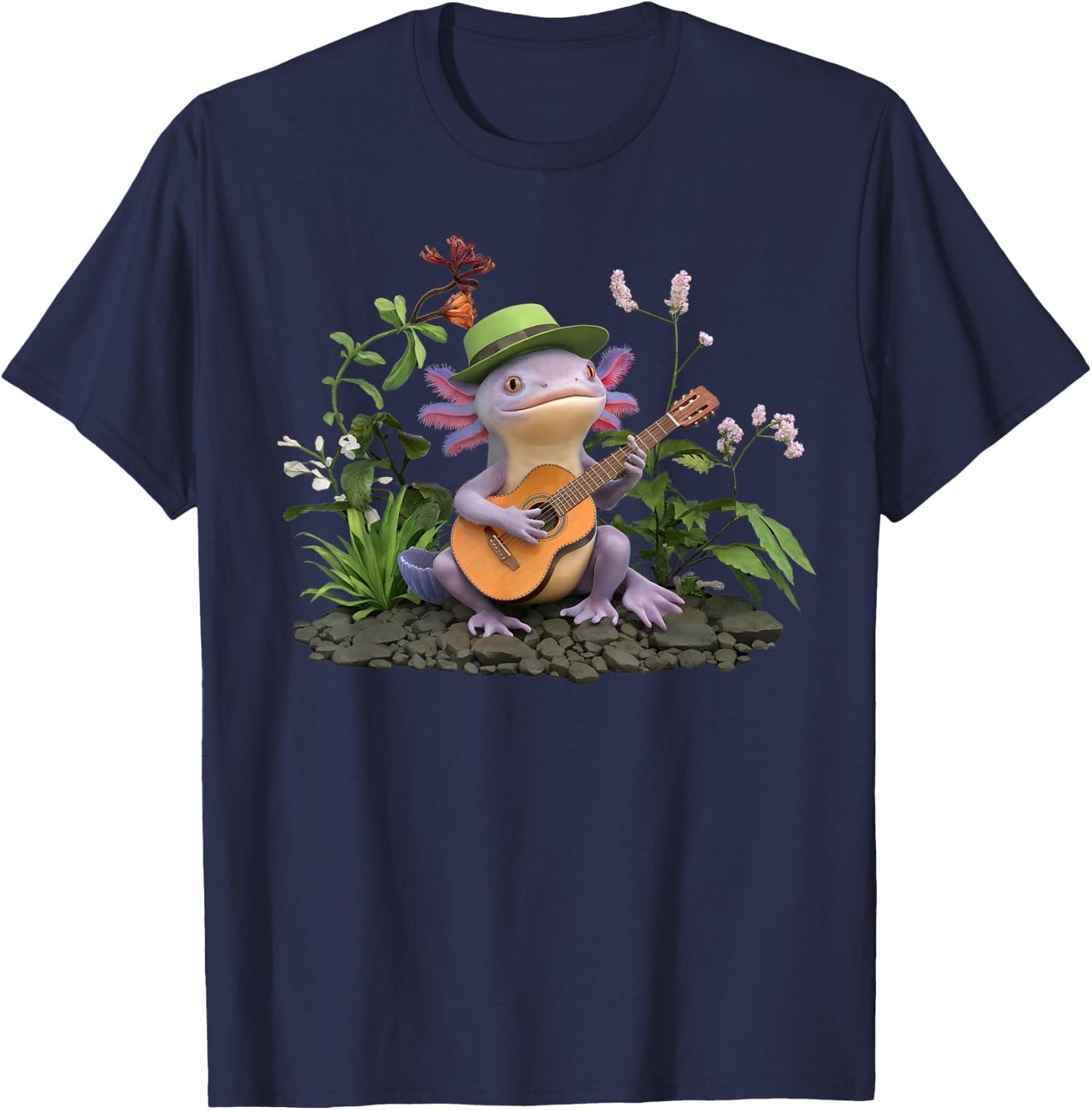 Axolotl Birthday Party Favors Playing Banjo Axolotl Party T-Shirt - T-Shirt | Navy