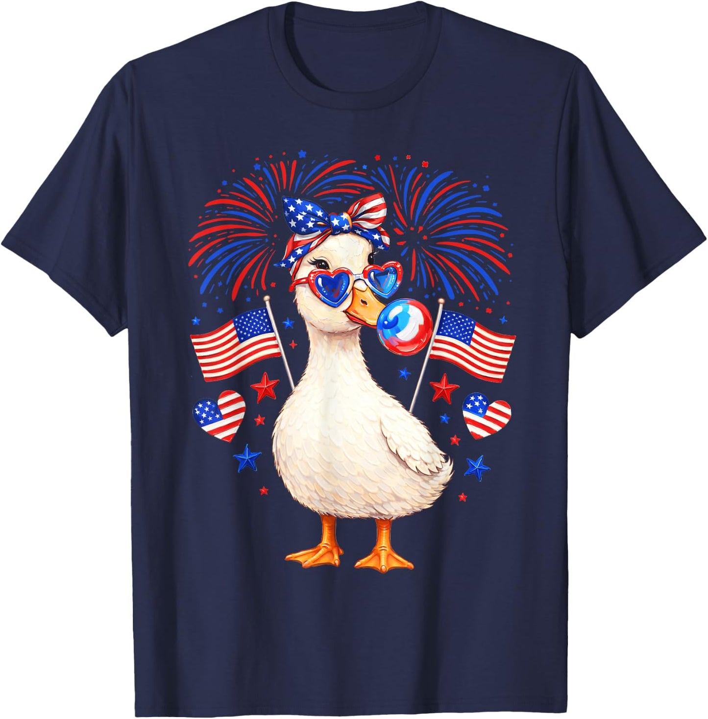 4th of July Goose Fireworks Patriotic Girl Women Kid T-Shirt - T-Shirt | Navy