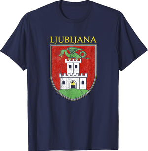 Ljubljana Souvenir Slovenian Slovenia Coat of Arms T-Shirt - T-Shirt | Navy