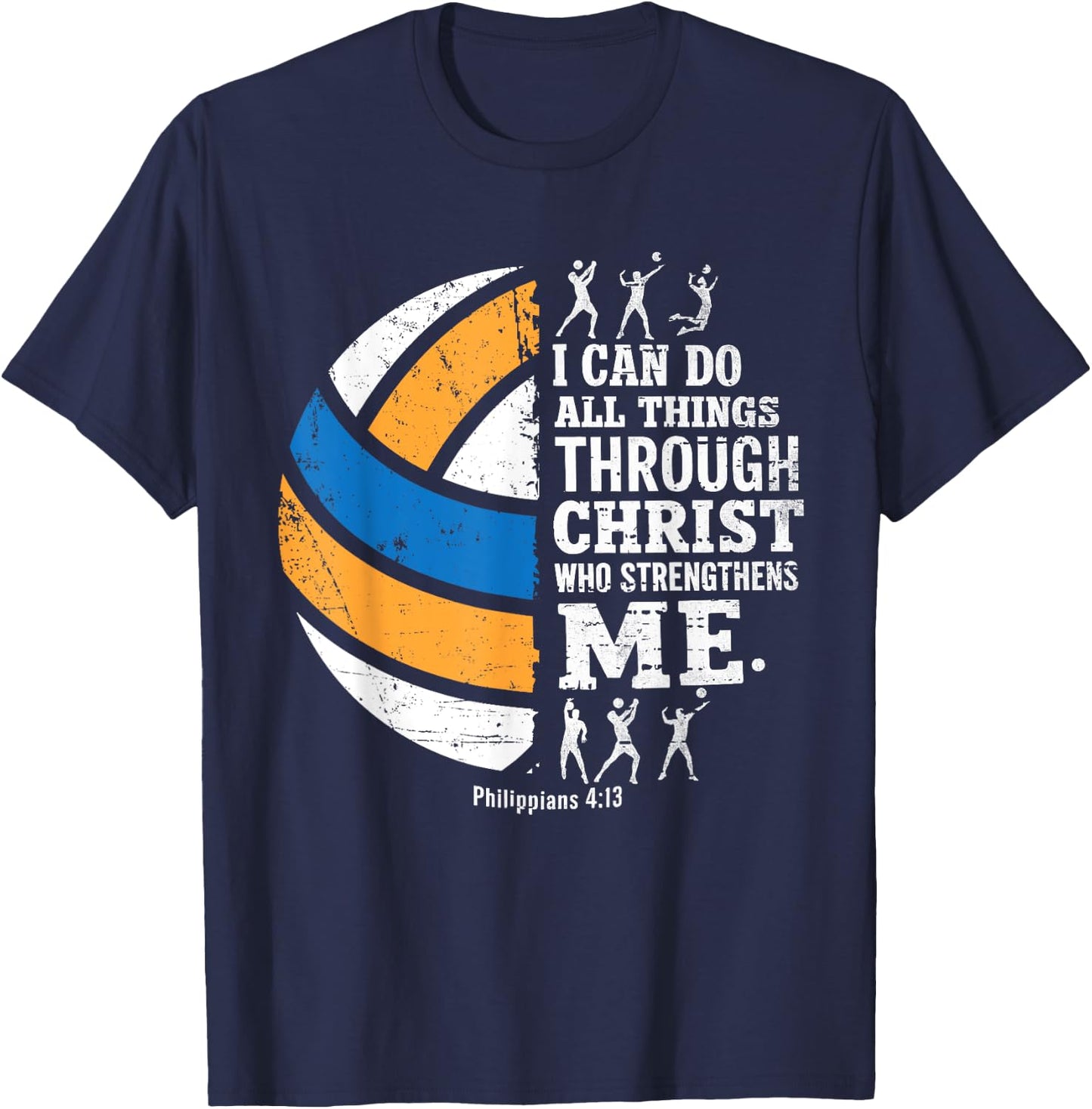 Christian Volleyball I Can Do All Things Religious Faith T-Shirt - T-Shirt | Navy