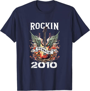Rockin Since 2010 Classic Rock Guitar Year Of Birth Birthday T-Shirt - T-Shirt | Navy