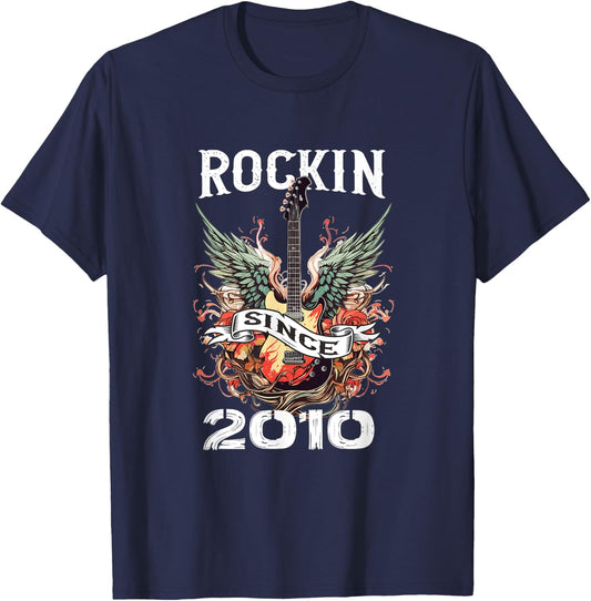 Rockin Since 2010 Classic Rock Guitar Year Of Birth Birthday T-Shirt - T-Shirt | Navy