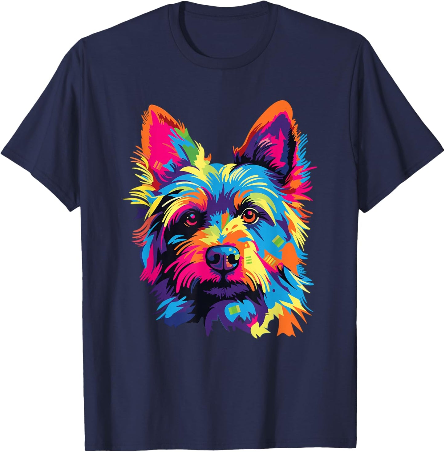 Watercolor Colorful Australian Terrier Dog T-Shirt - T-Shirt | Navy