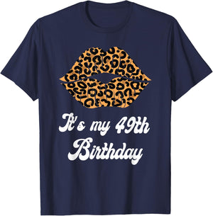 It's My 49th Birthday Leopard Lips Birthday T-Shirt - T-Shirt | Navy