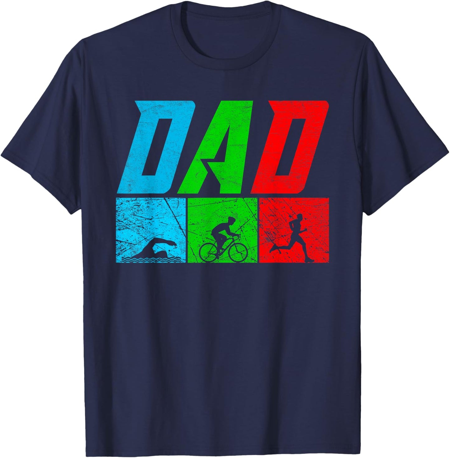 Fathers TRIATHLON DAD Triathletics Funny Triathlete T-Shirt - T-Shirt | Navy