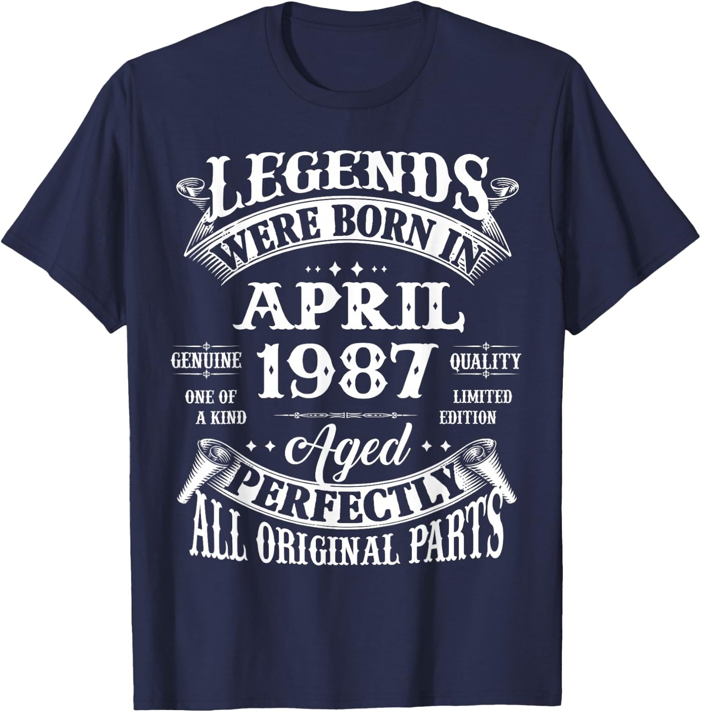 39th Birthday Legends Born In April 1987 39 Years Old T-Shirt - T-Shirt | Navy