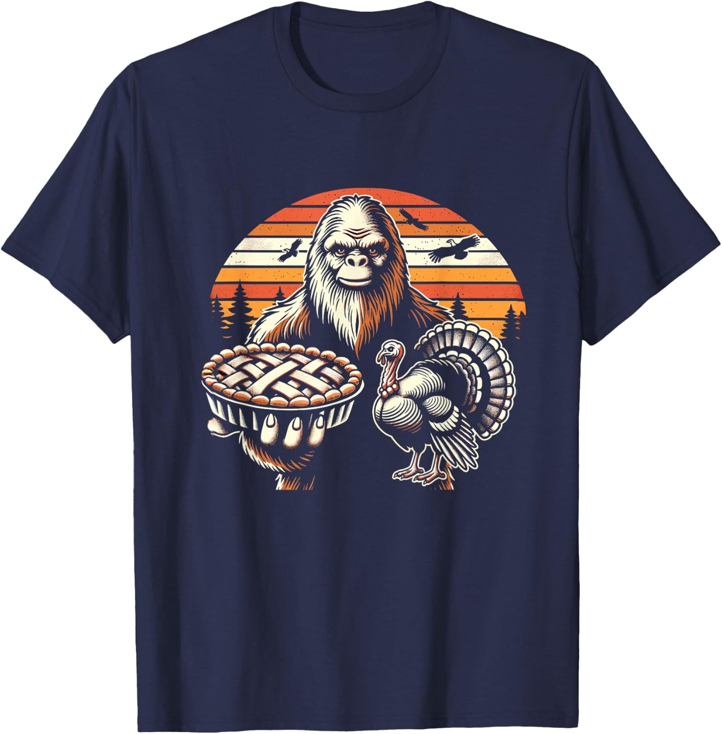 Funny Bigfoot Sasquatch turkey Thanksgiving T-Shirt - T-Shirt | Navy