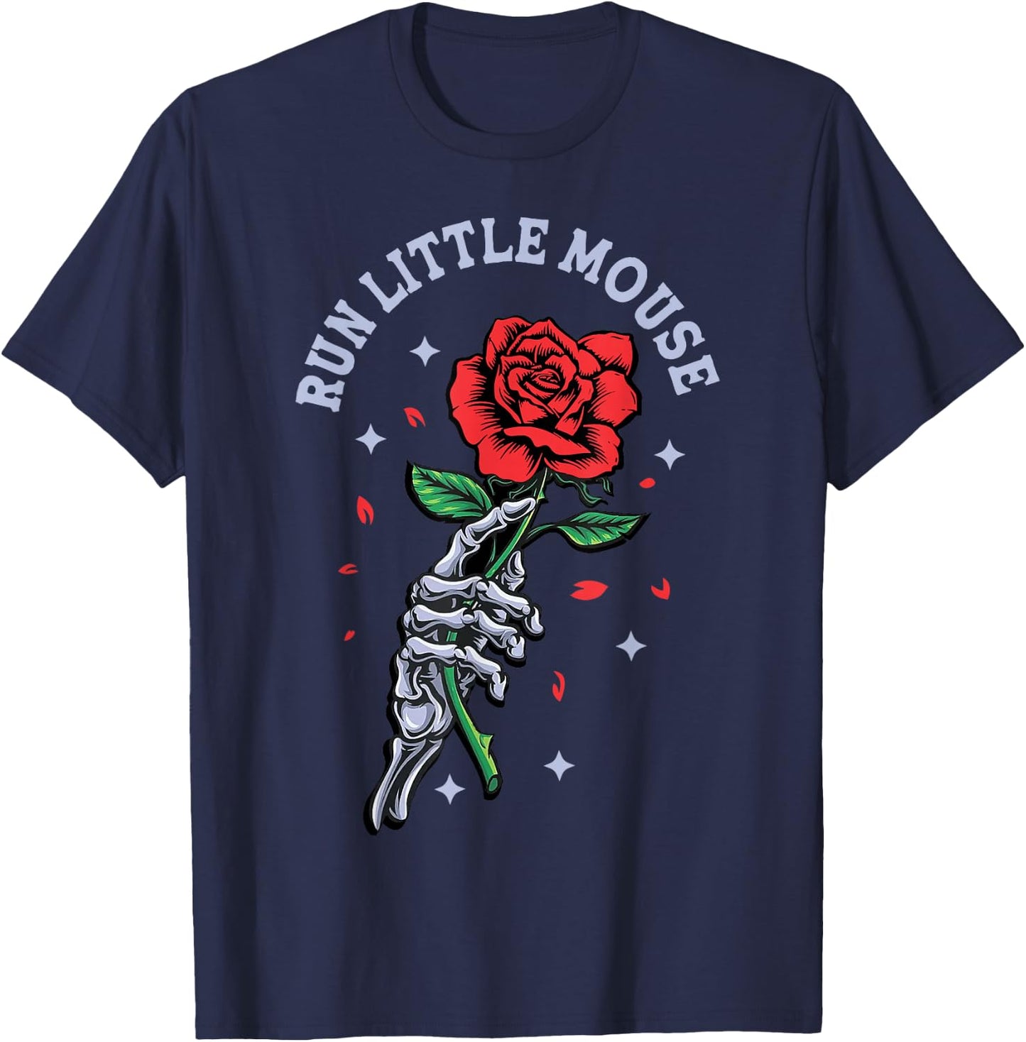 Run Little Mouse Skeleton Hand Rose T-Shirt - T-Shirt | Navy