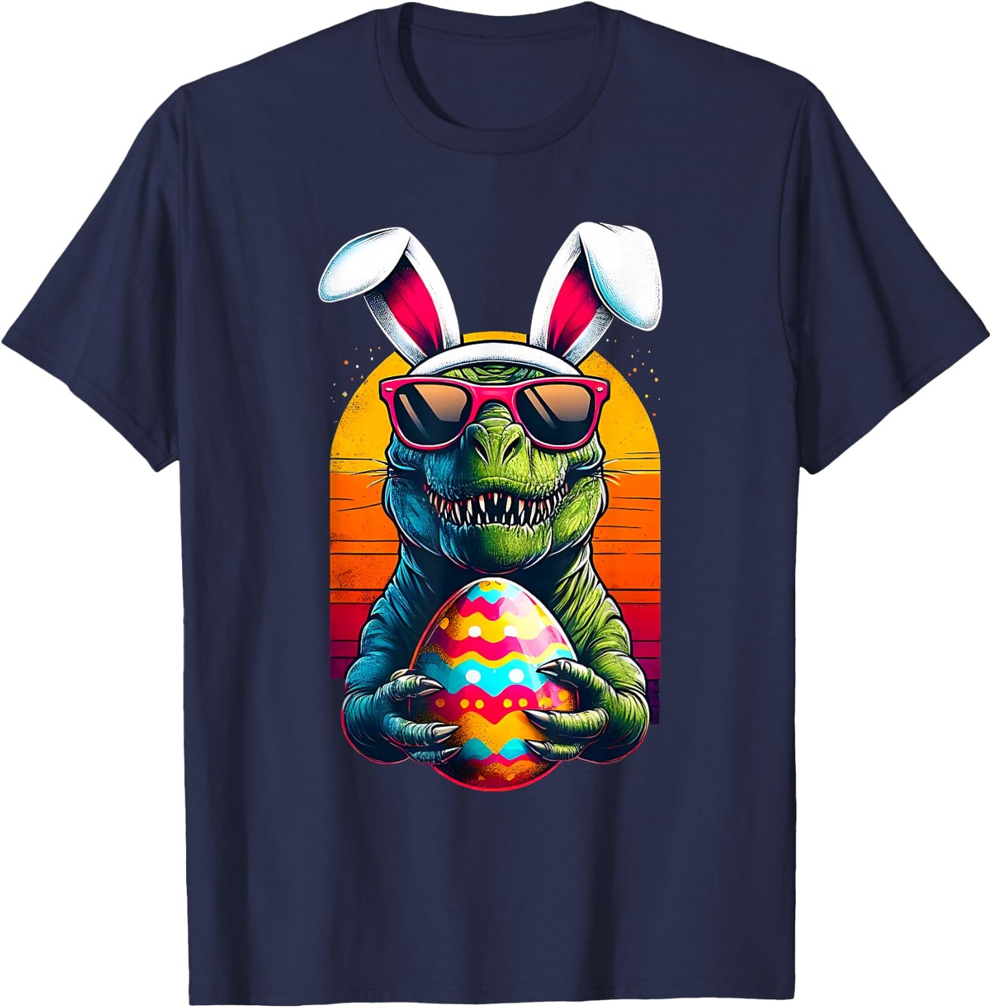 Happy Eastrawr TRex Easter Funny Dinosaur Bunny Egg Hunt Boy T-Shirt - T-Shirt | Navy