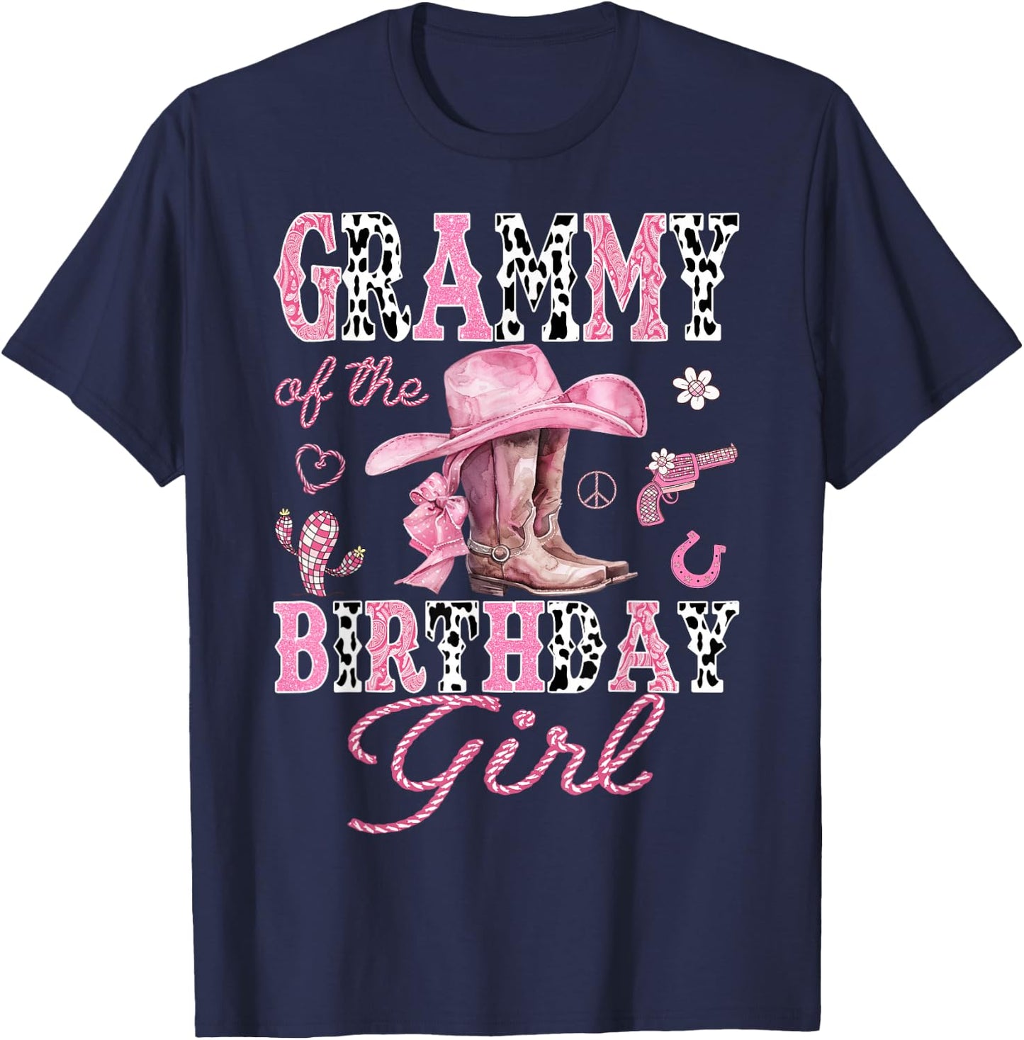 Grammy Of the Birthday Girl Pink CowGirl Western Rodeo T-Shirt - T-Shirt | Navy