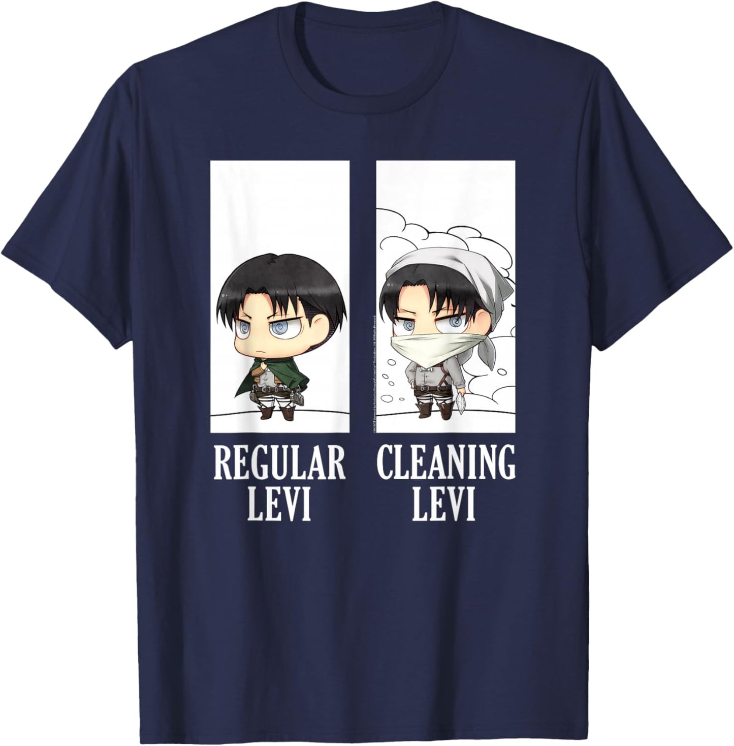 Attack on Titan Regular/Cleaning Levi Chibi AOT Anime T-Shirt - T-Shirt | Navy
