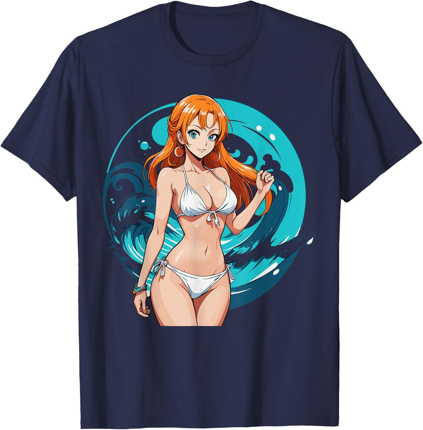 Sexy Waifu Beach Anime Girl Japanese T-Shirt - T-Shirt | Navy