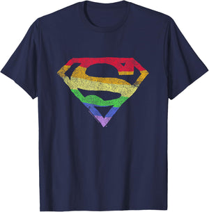 Superman Rough Rainbow Pride Logo T-Shirt - T-Shirt | Navy