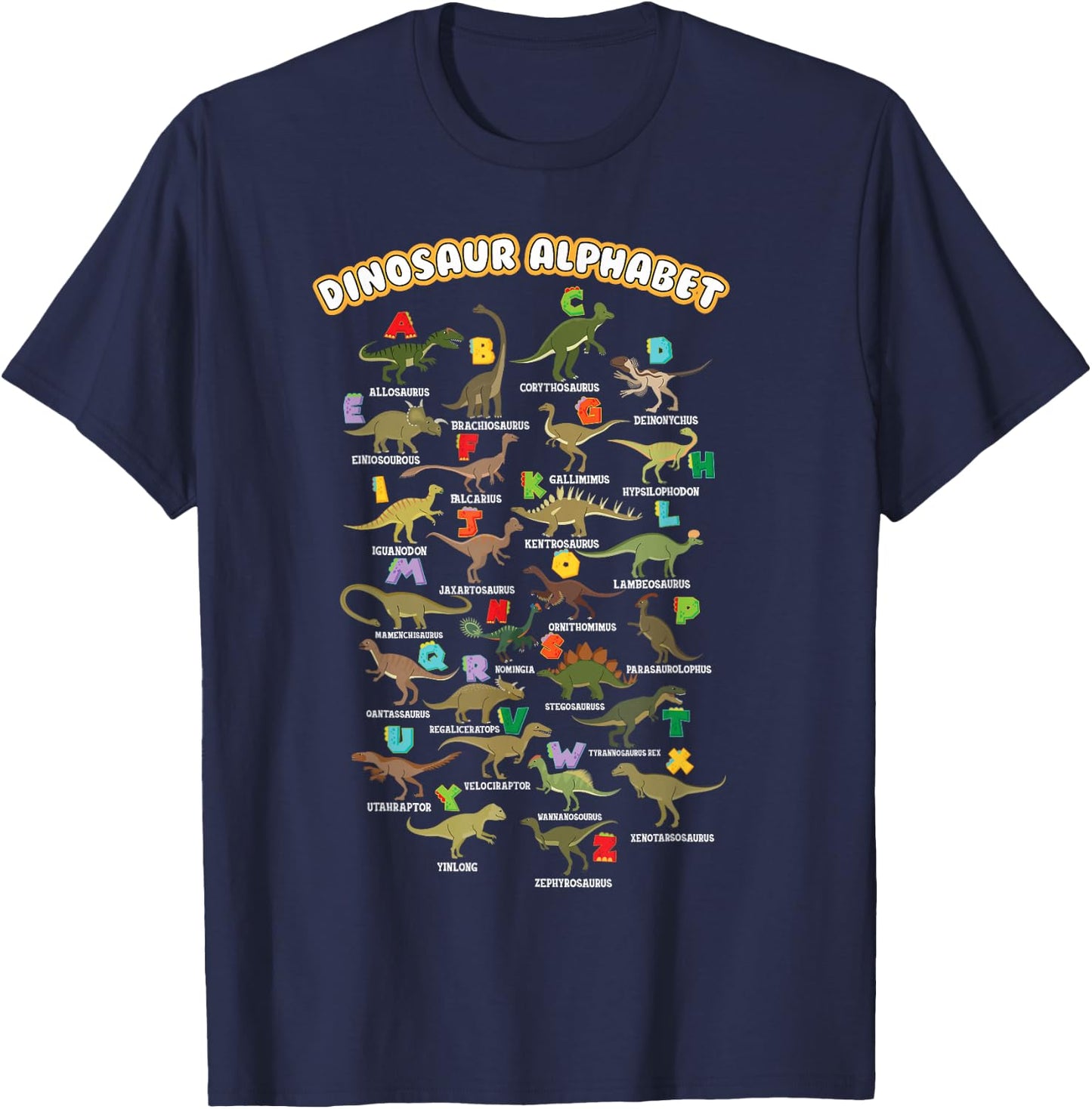 Cute Educational Types Dinosaurs Alphabet A-Z ABC Dino kids T-Shirt - T-Shirt | Navy