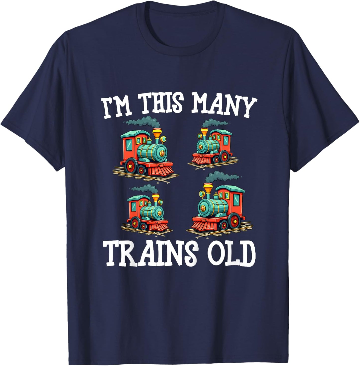 Kids 4 Year Old Boy Trains Birthday 4th Birthday Locomotive Train T-Shirt - T-Shirt | Navy